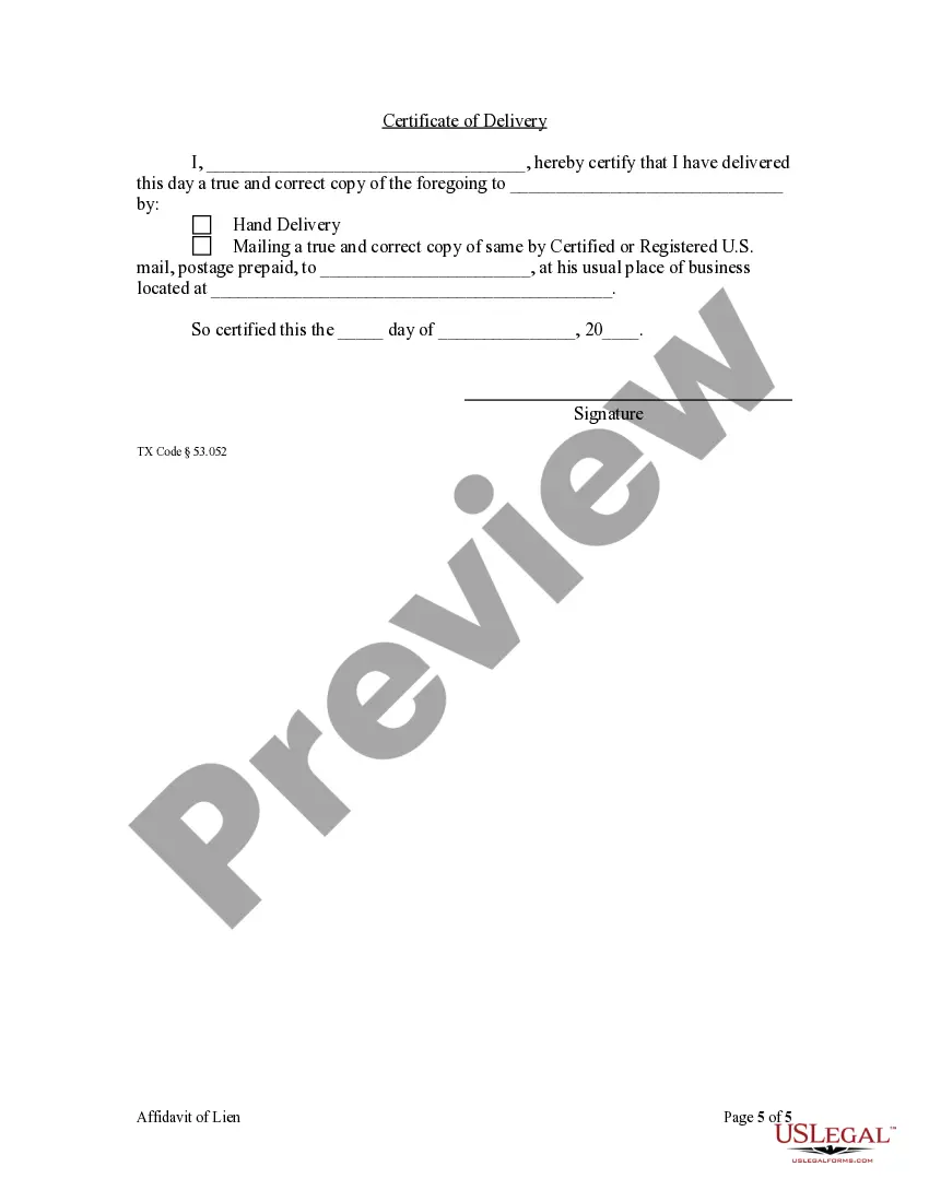 Preview Affidavit of Claim of Lien For Person Other than Original Contractor - Mechanics Liens - Corporation