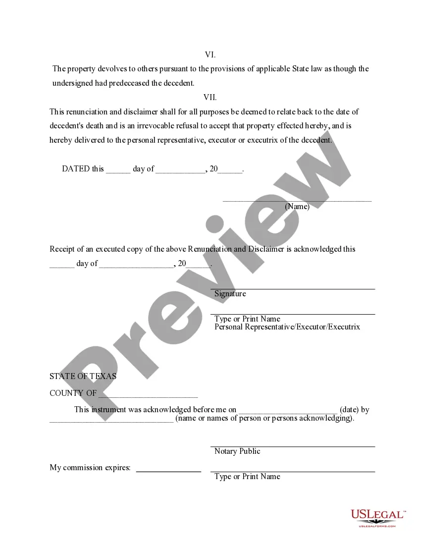 Preview Renunciation And Disclaimer of Property received by Intestate Succession