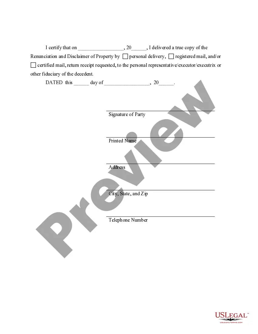 Preview Renunciation And Disclaimer of Property received by Intestate Succession