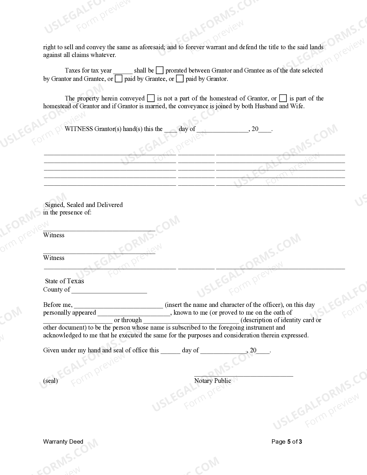 Texas Warranty Deed from Individual to Individual Warranty Deed Form