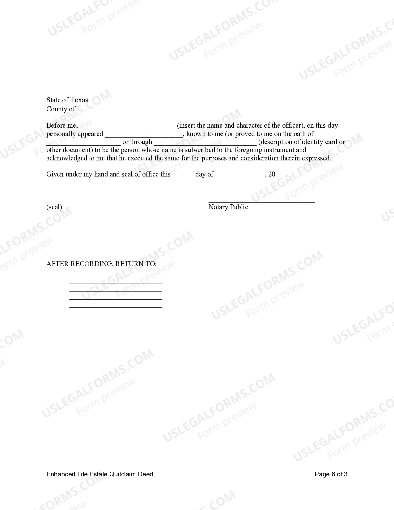 Preview Enhanced Life Estate or Lady Bird Quitclaim Deed from Individual to Two Individuals or Husband and Wife