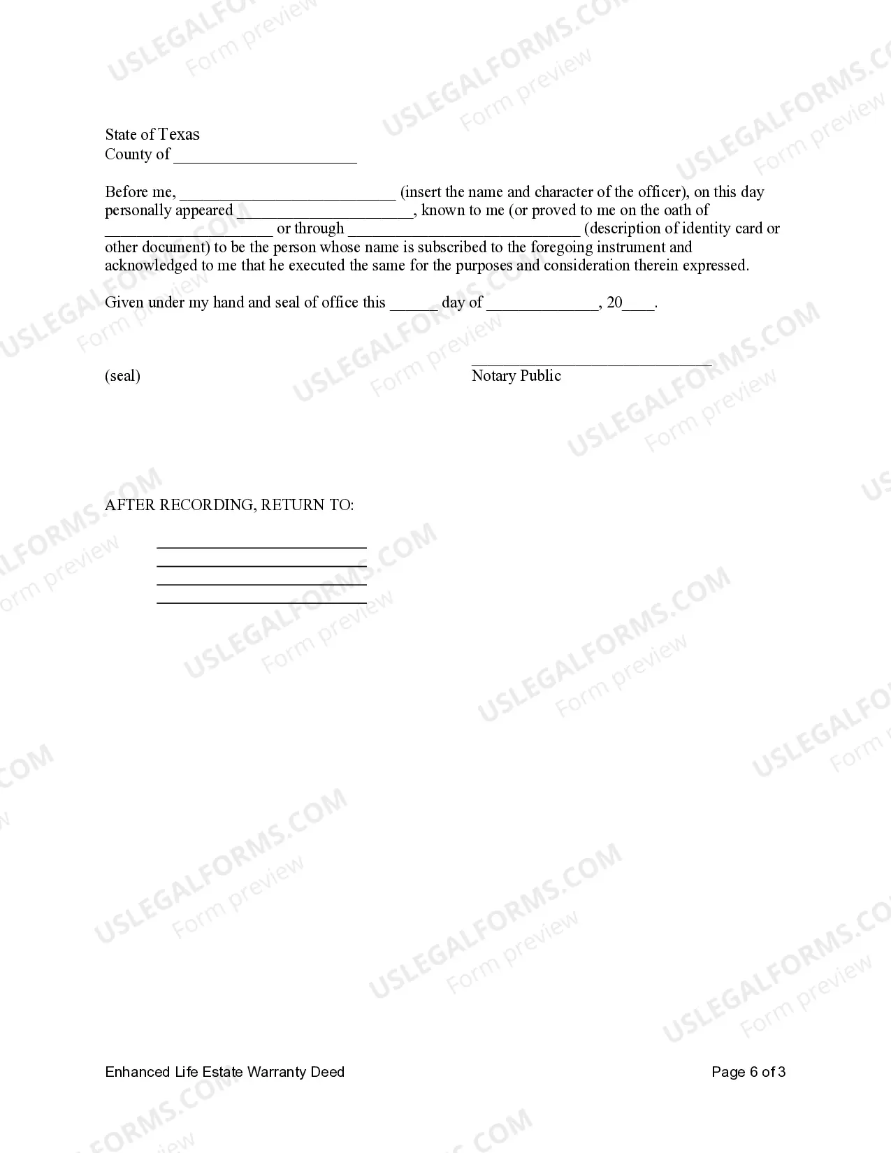 Preview Lady Bird or Enhanced Life Estate Warranty Deed from Individual to Two Individuals or Husband and Wife