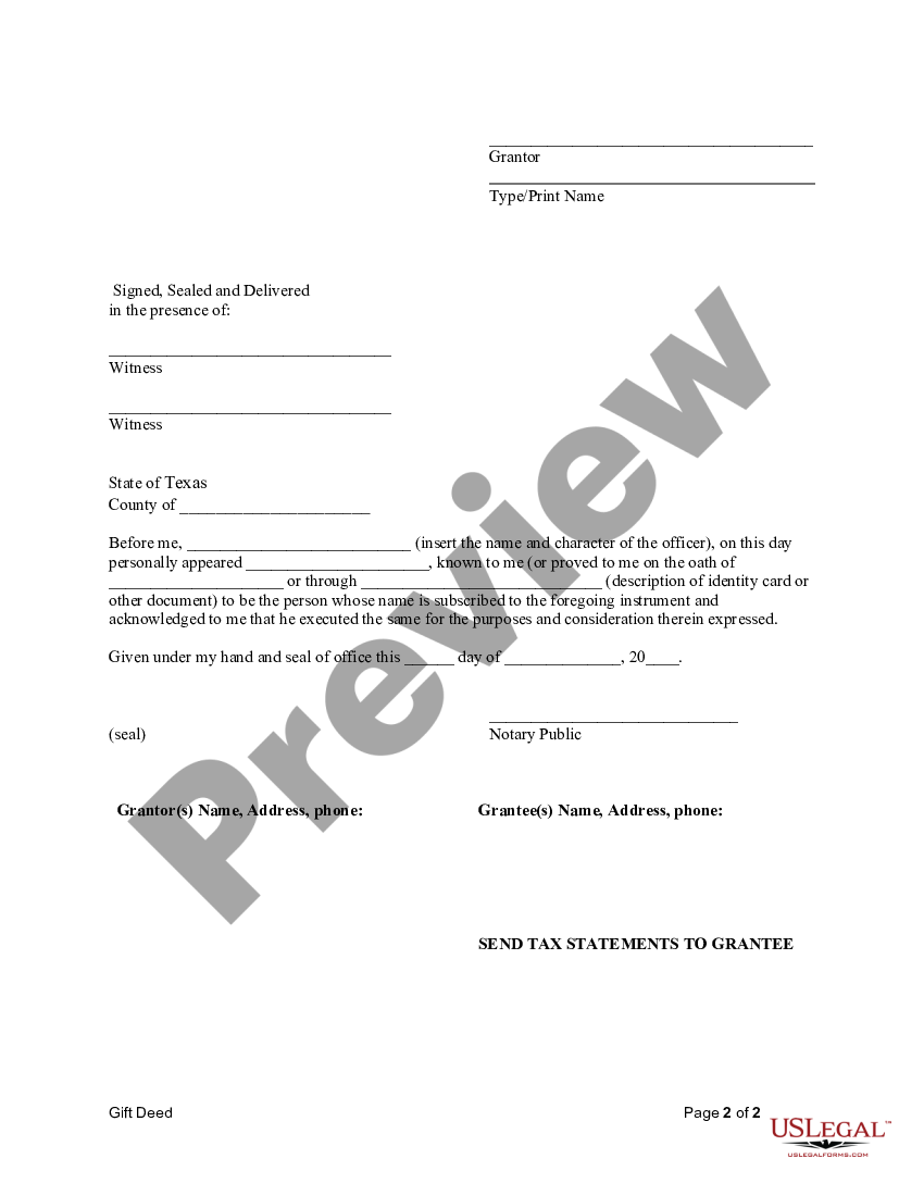 Texas Gift Deed For Individual To Individual Texas Gift Individual Pdf US Legal Forms