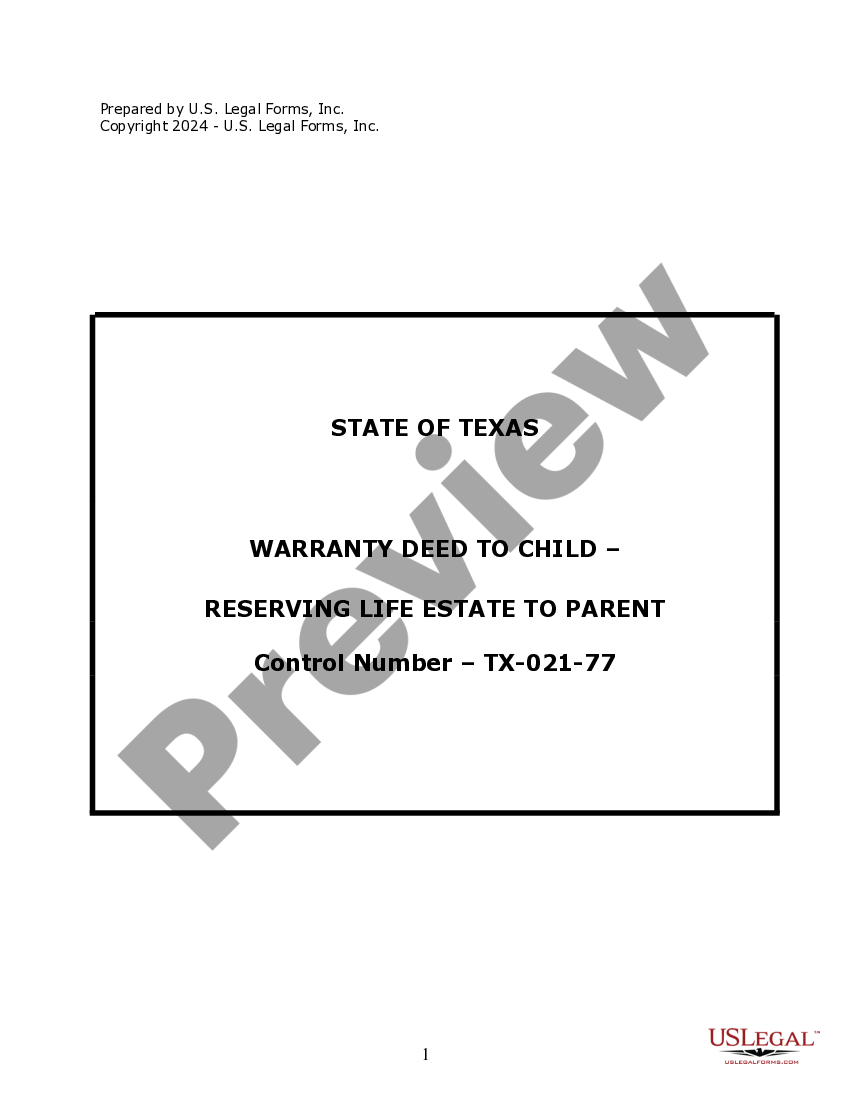 Texas Warranty Deed to Child Reserving a Life Estate in the Parents
