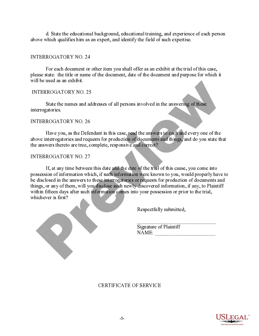 Preview Discovery Interrogatories from Plaintiff to Defendant with Production Requests