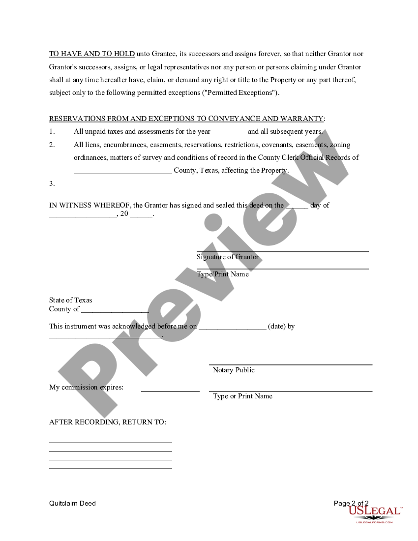 Texas Quitclaim Deed Individual To Individual And Trust Quitclaim Deed Form Texas Us Legal 0324