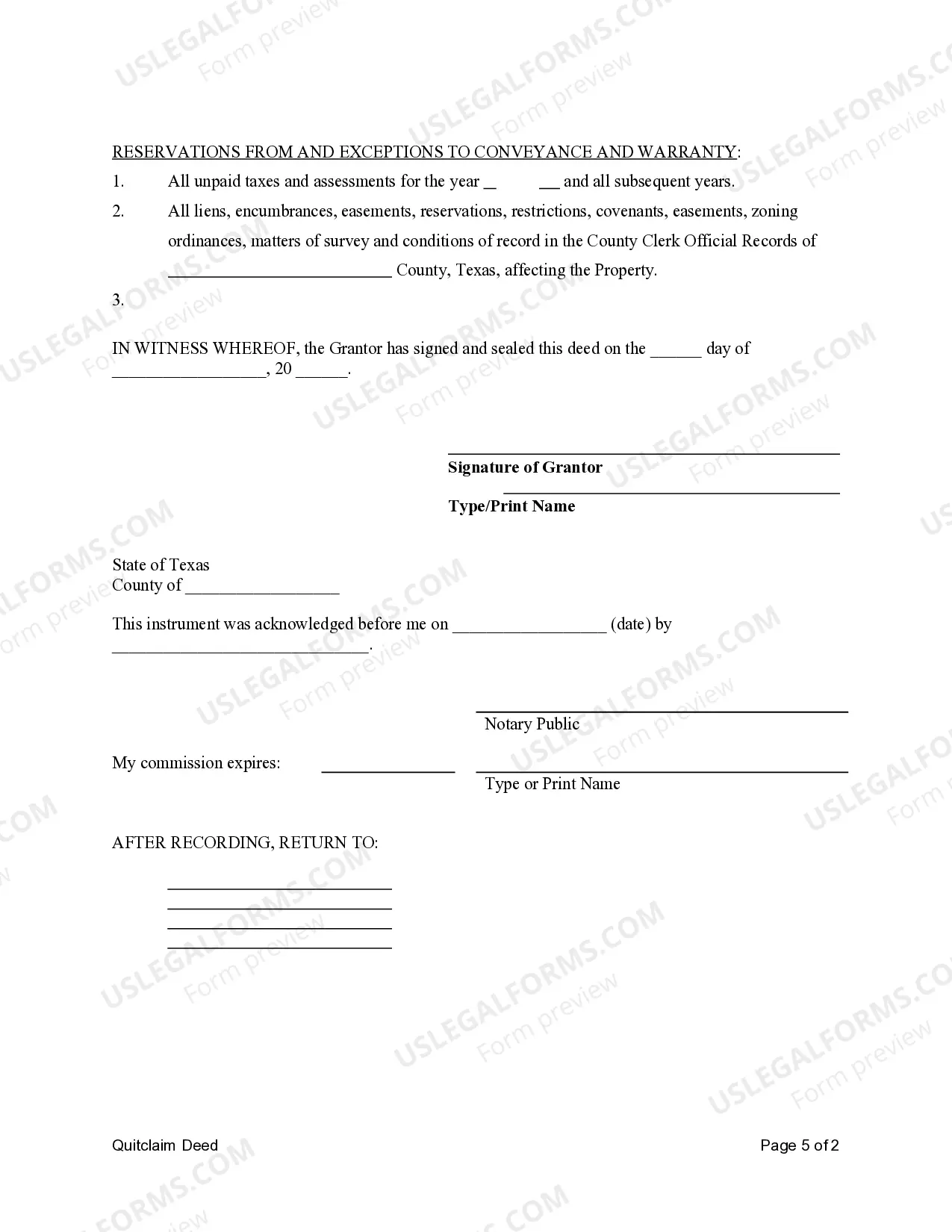 Preview Quitclaim Deed - Individual to Individual and Trust