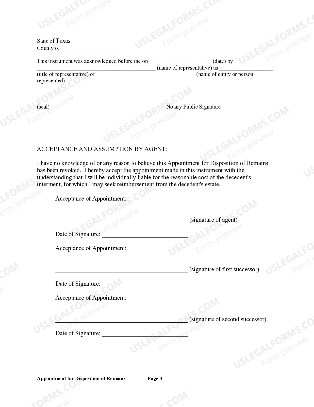 Preview Appointment of Agent to Control Disposition of Remains