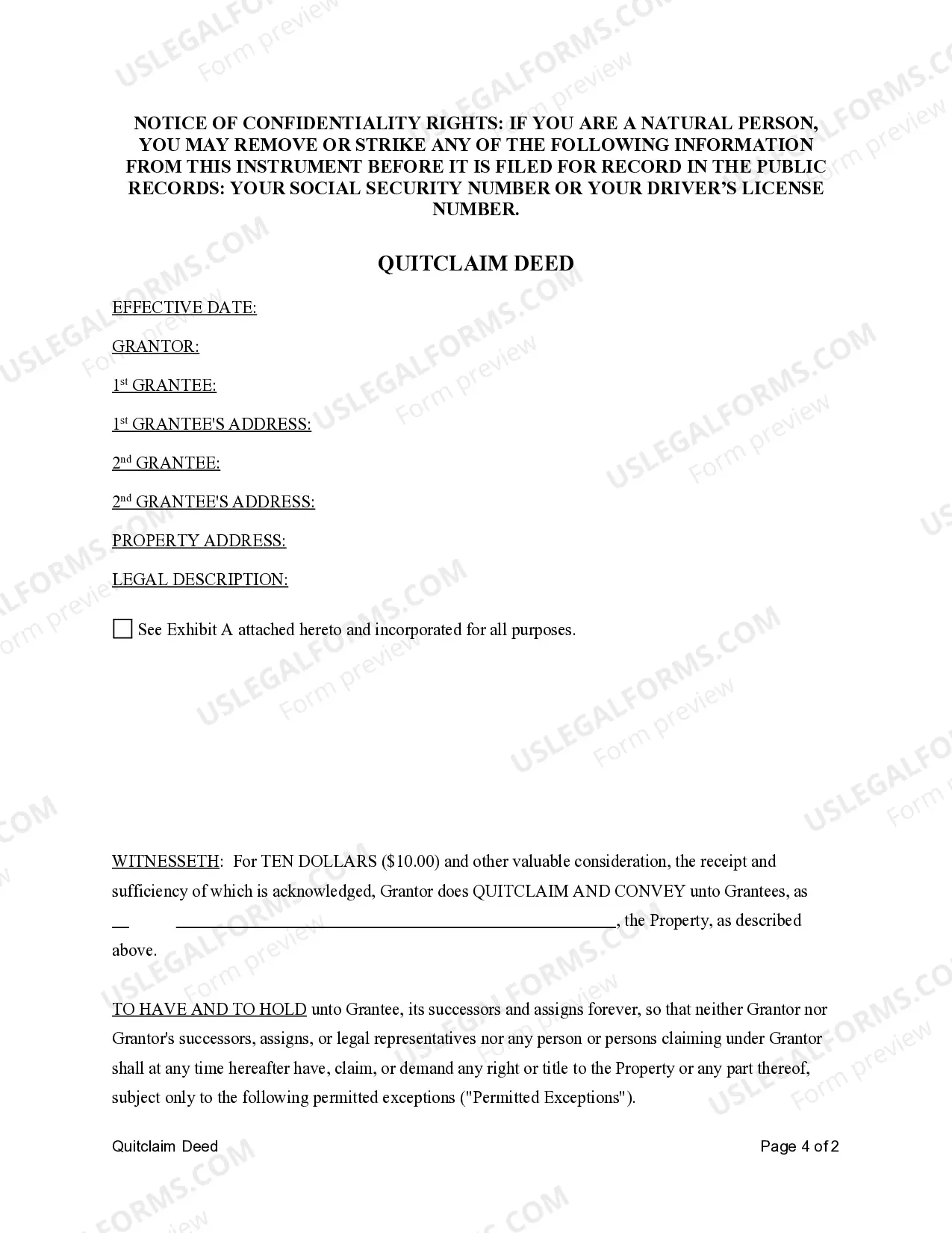 Preview Quitclaim Deed - One Individual to Two Individuals