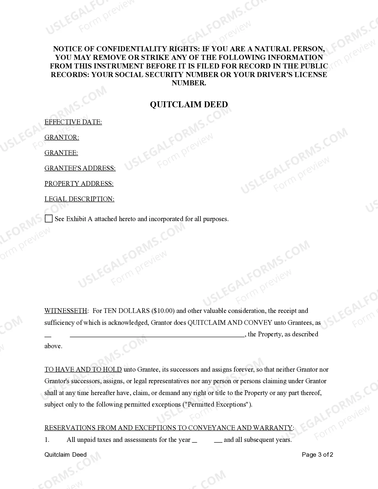 Preview Quitclaim Deed from Limited Liability Company to Limited Liability Company