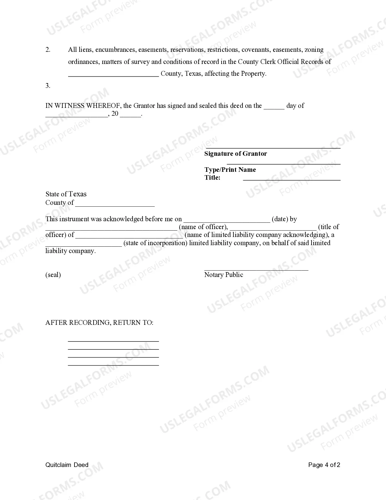 Preview Quitclaim Deed from Limited Liability Company to Limited Liability Company