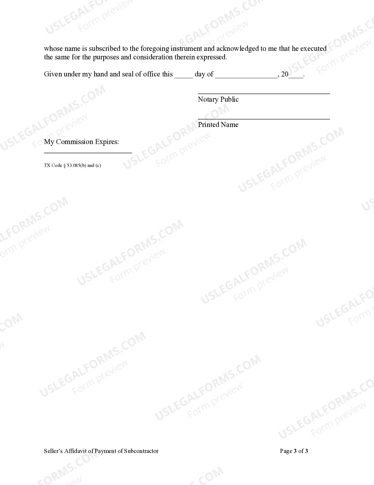 Preview Seller's Affidavit of Payment of Contractors, Subcontractors, Materialmen - Individual