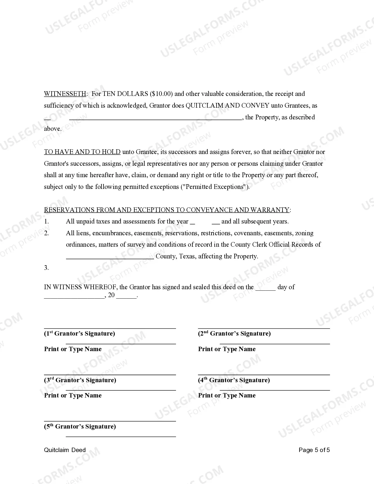 Preview Quitclaim Deed from Five Individuals to Four Individuals