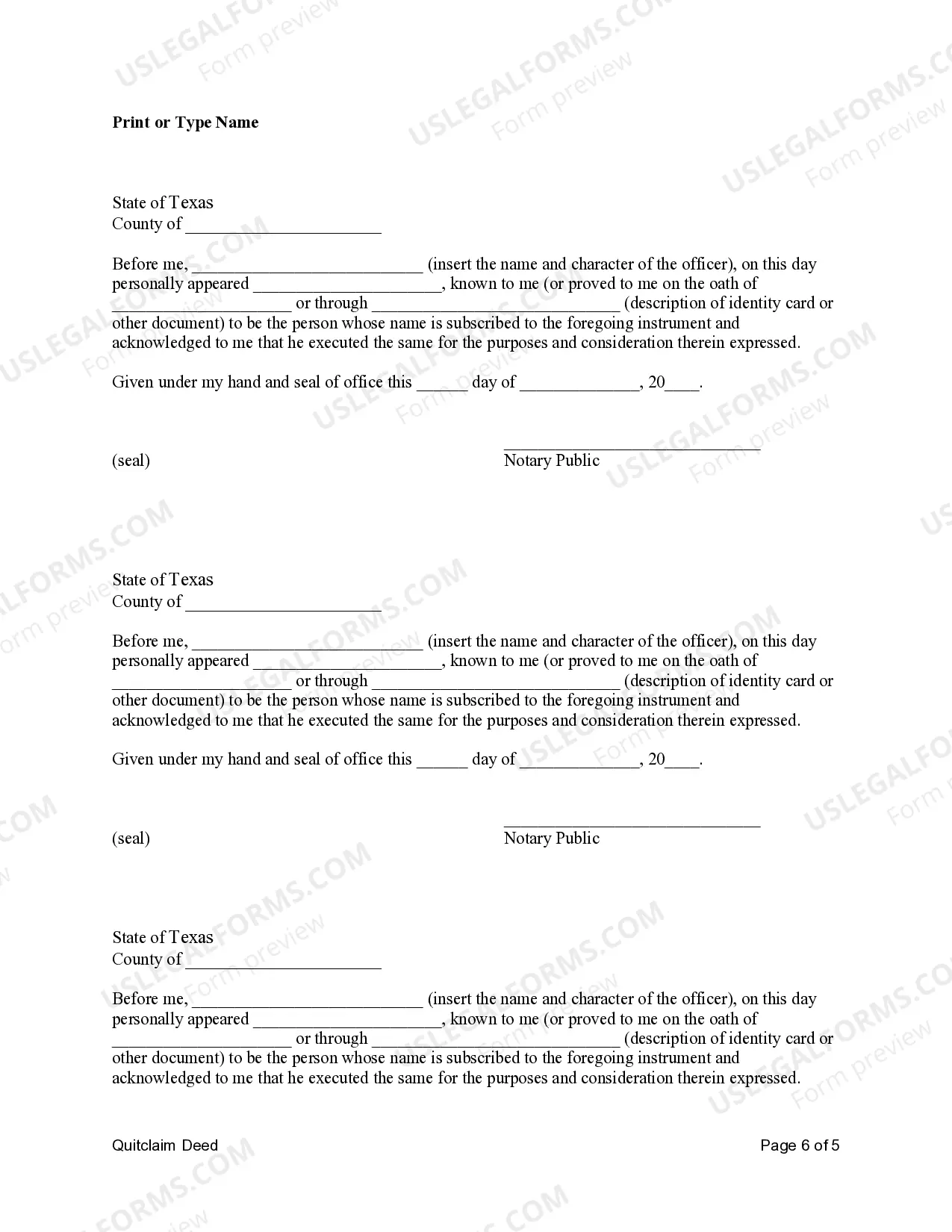 Preview Quitclaim Deed from Five Individuals to Four Individuals