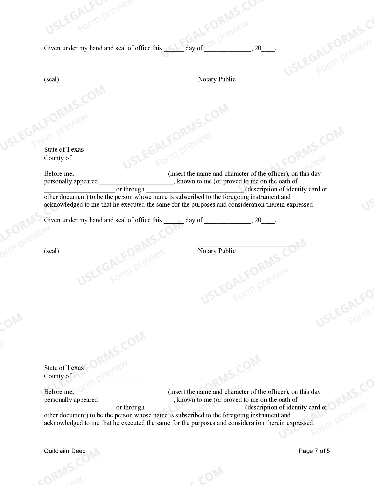 Preview Quitclaim Deed from Five Individuals to Four Individuals