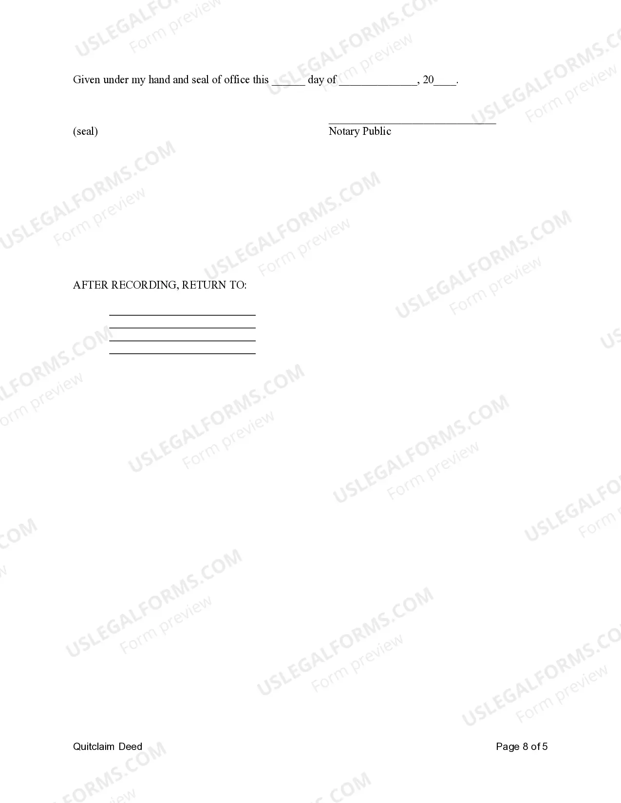 Preview Quitclaim Deed from Five Individuals to Four Individuals