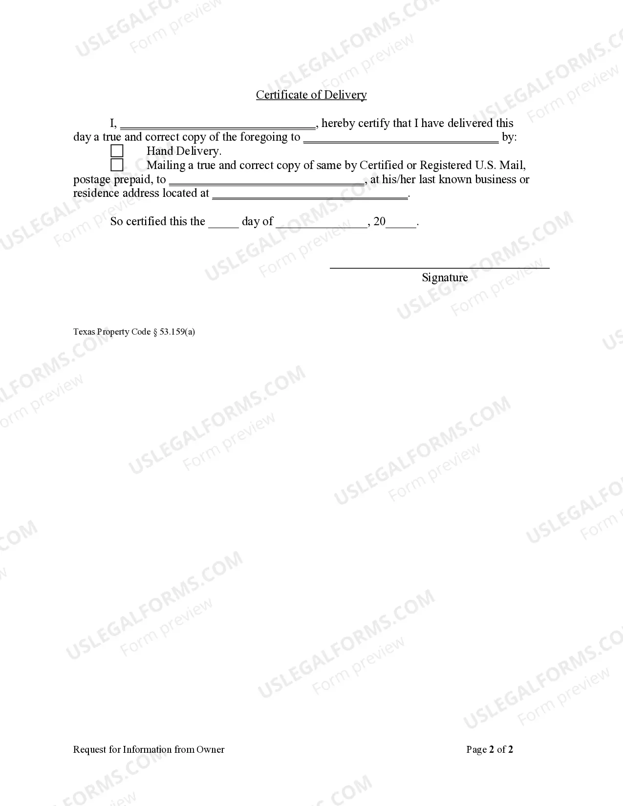 Preview Request for Information From Owner - Individual