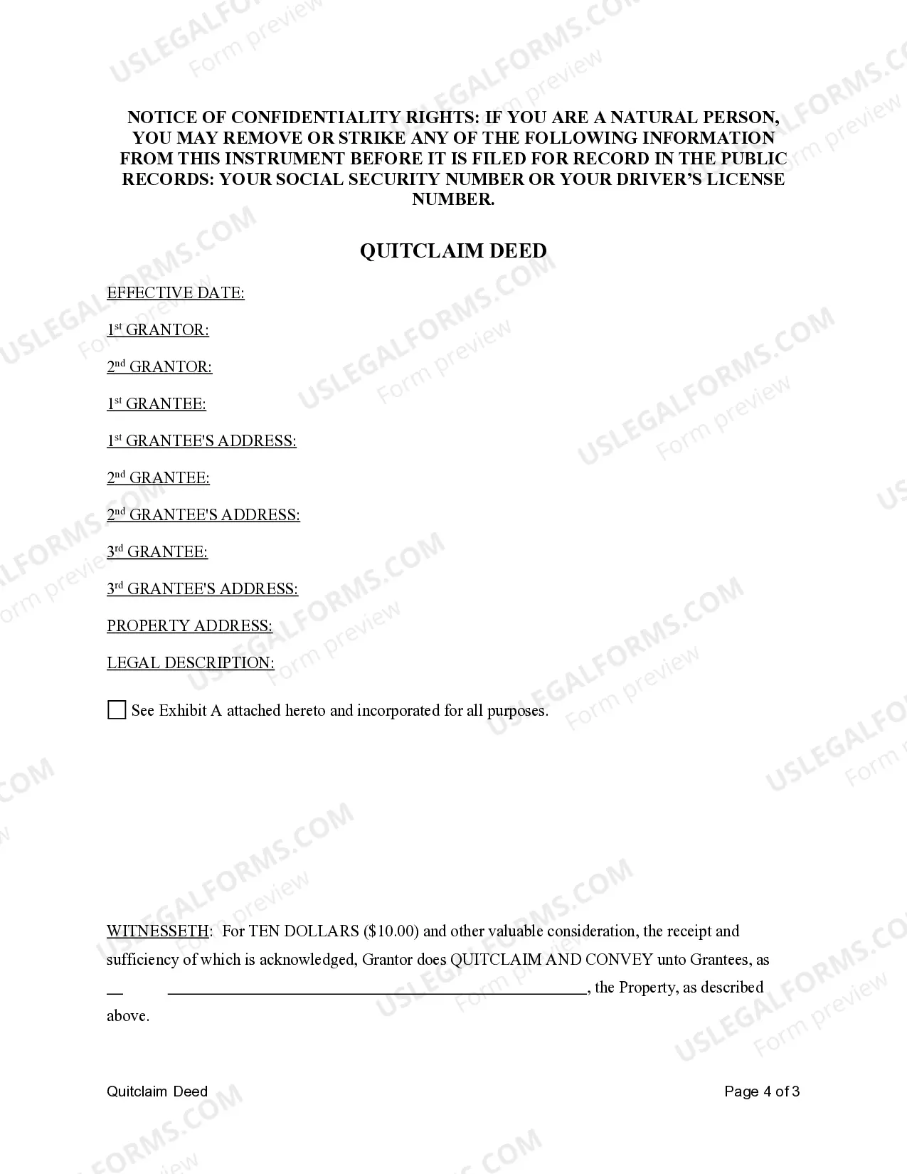 Preview Quitclaim Deed - Husband and Wife to Three Individuals