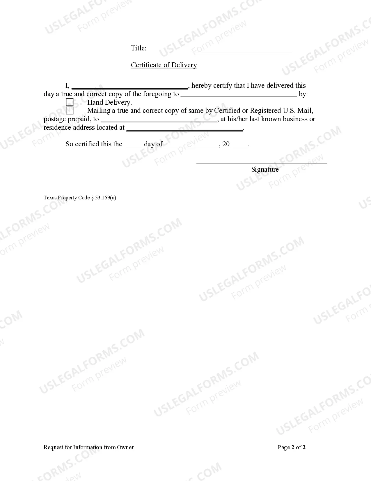 Preview Request for Information From Owner - Corporation