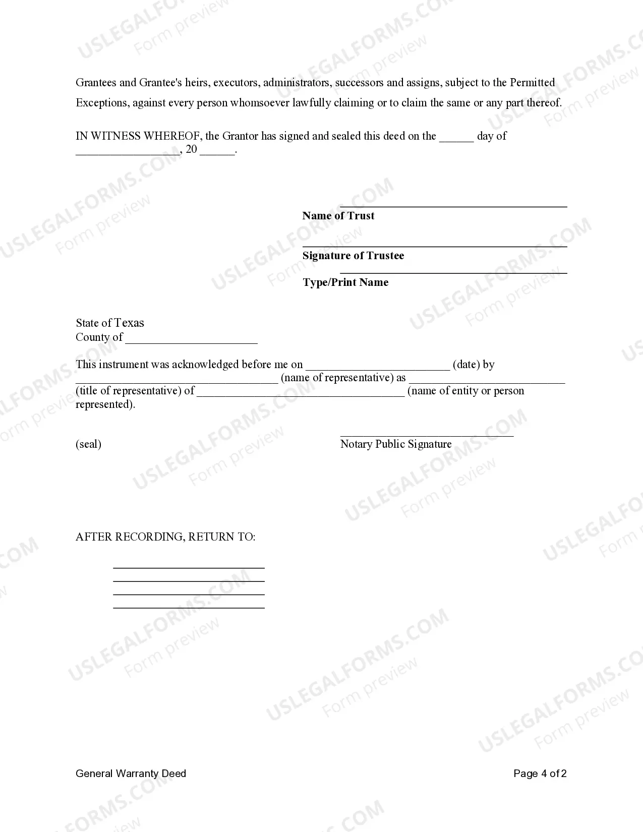 Preview General Warranty Deed - Trust to Limited Liability Company