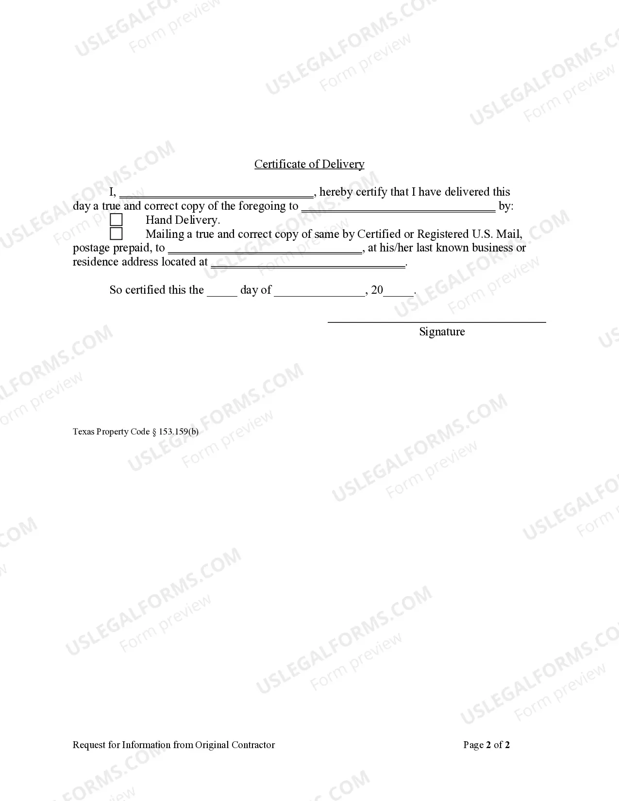 Preview Request for Information From Original Contractor - Corporation