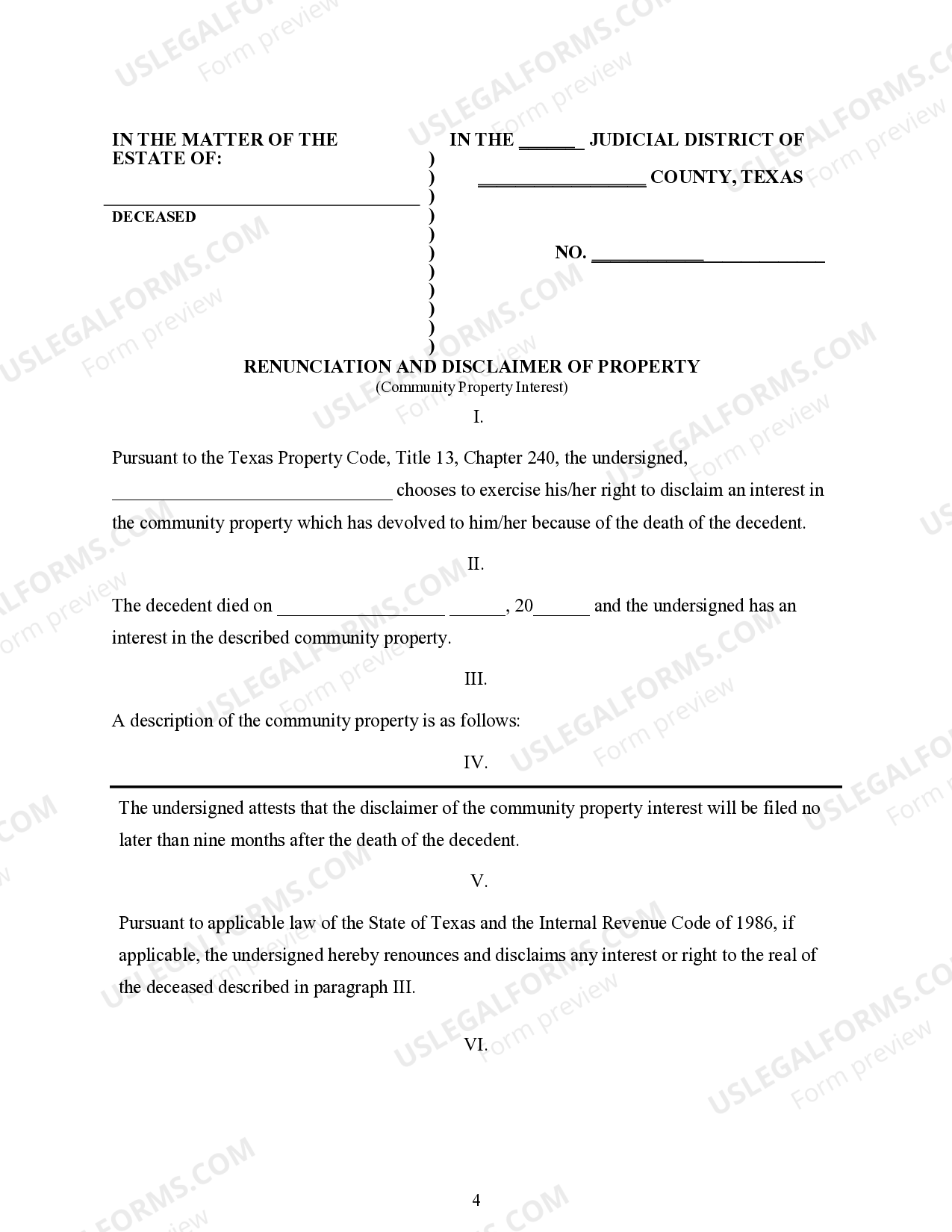 Texas Renunciation And Disclaimer Of Property Relinquish Rights To Texas Renunciation And Disclaimer Of Property Relinquish Rights To
