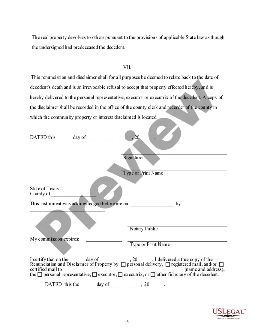Preview Renunciation And Disclaimer of Property - Community Property Interest