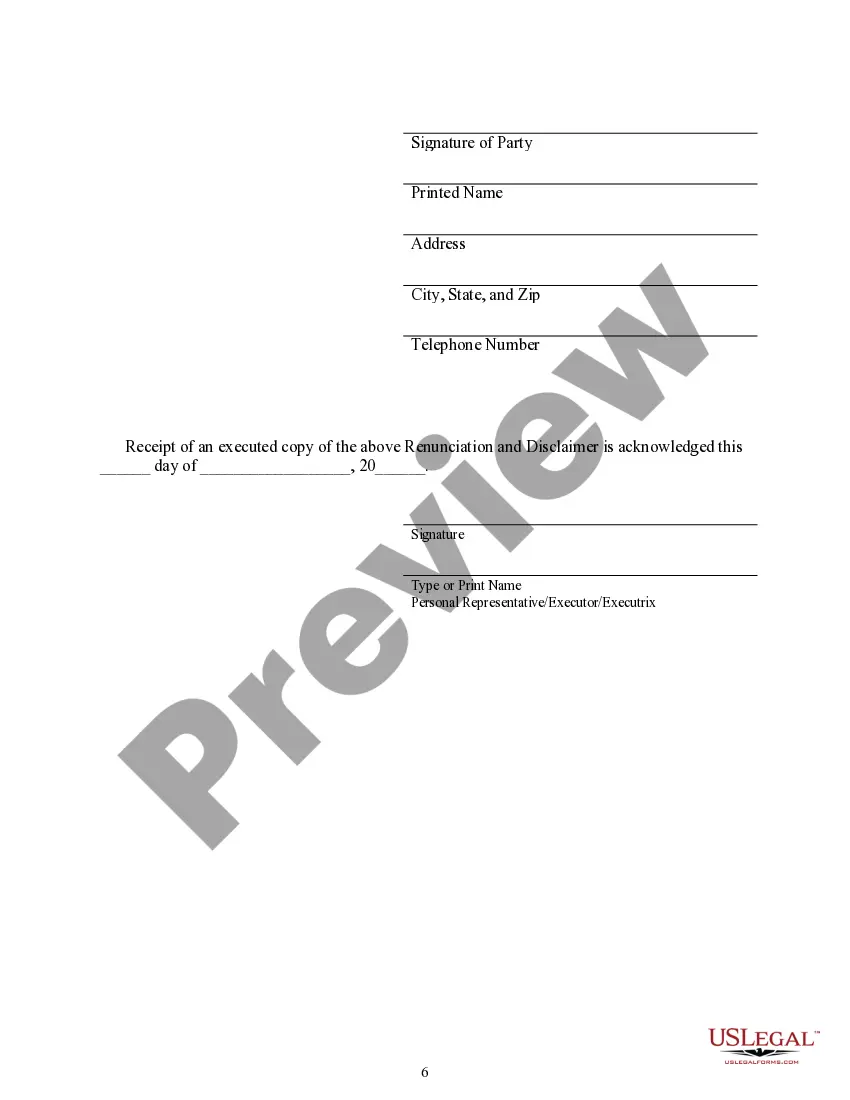 Preview Renunciation And Disclaimer of Property - Community Property Interest