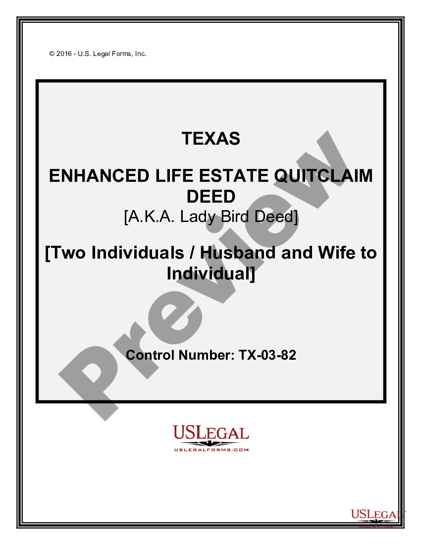 Texas Enhanced Life Estate Or Lady Bird Quitclaim Deed From Two Individuals Or Husband And Wife