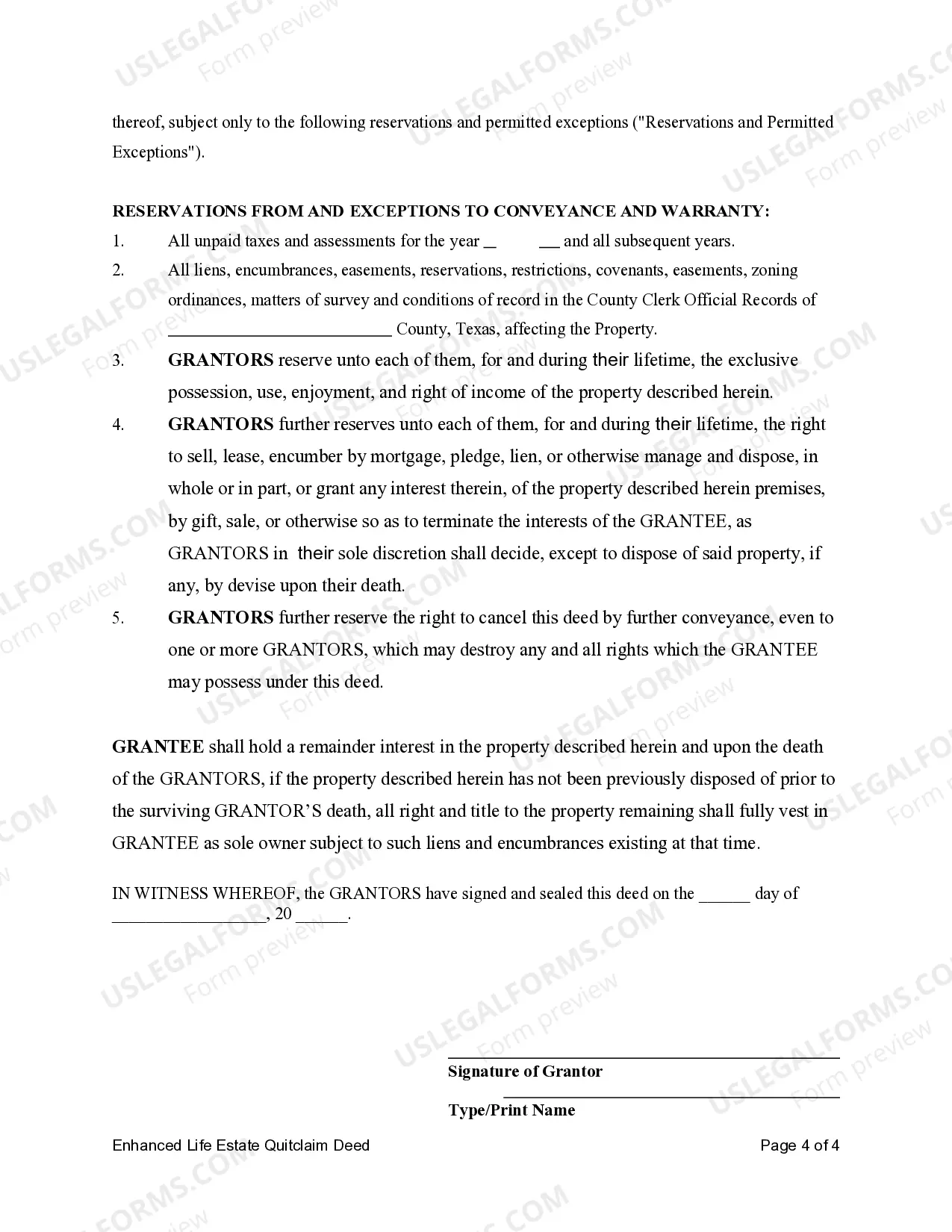 Preview Enhanced Life Estate or Lady Bird Quitclaim Deed from Two Individuals, or Husband and Wife, to an Individual