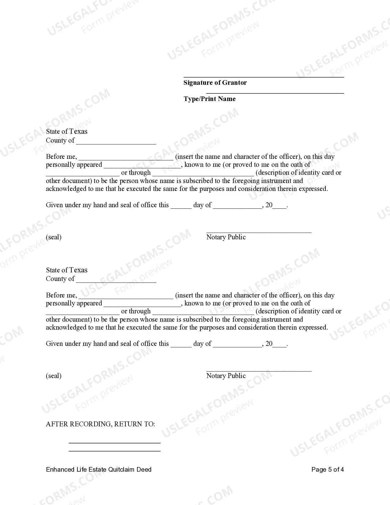 Preview Enhanced Life Estate or Lady Bird Quitclaim Deed from Two Individuals, or Husband and Wife, to an Individual