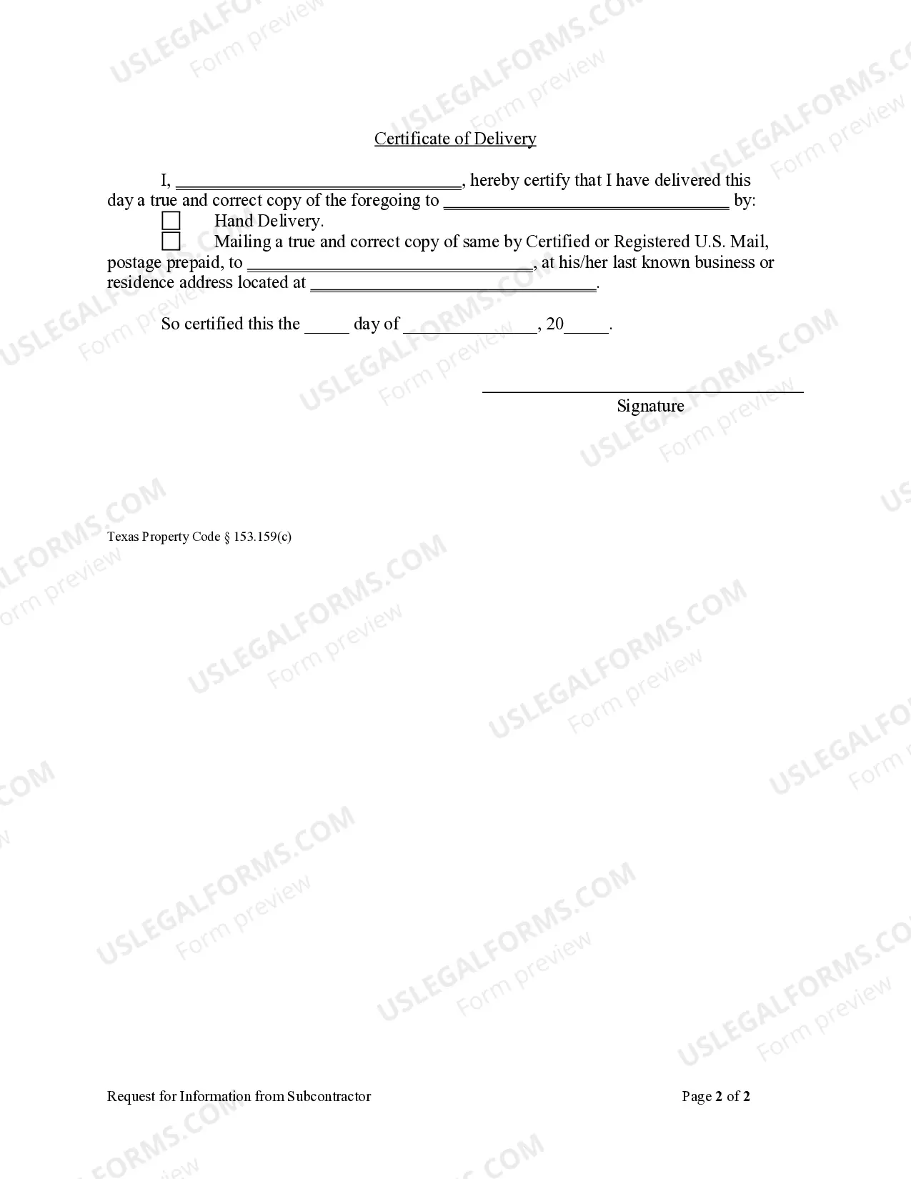 Preview Request for Information From Subcontractor - Individual