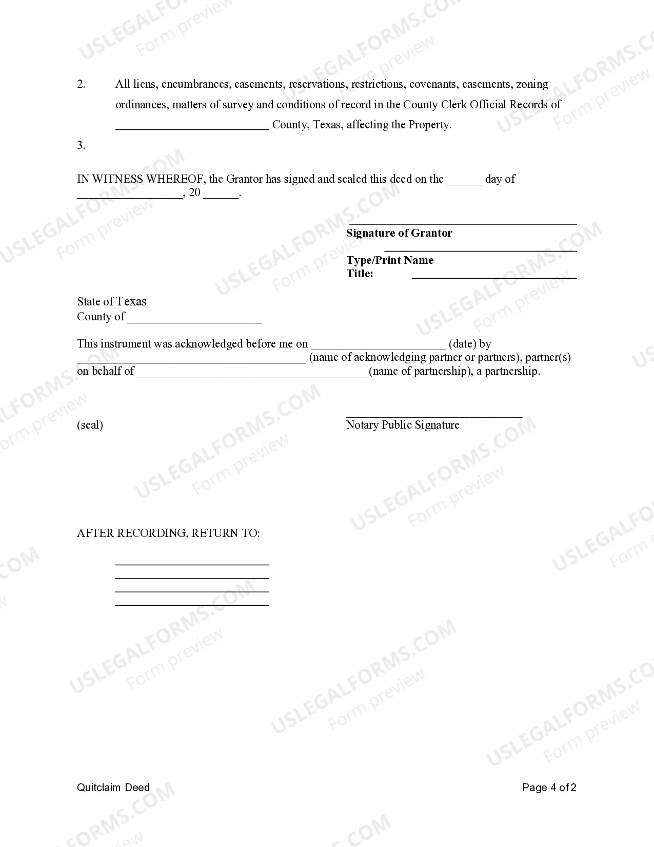Preview Quitclaim Deed - Limited Partnership to an Individual