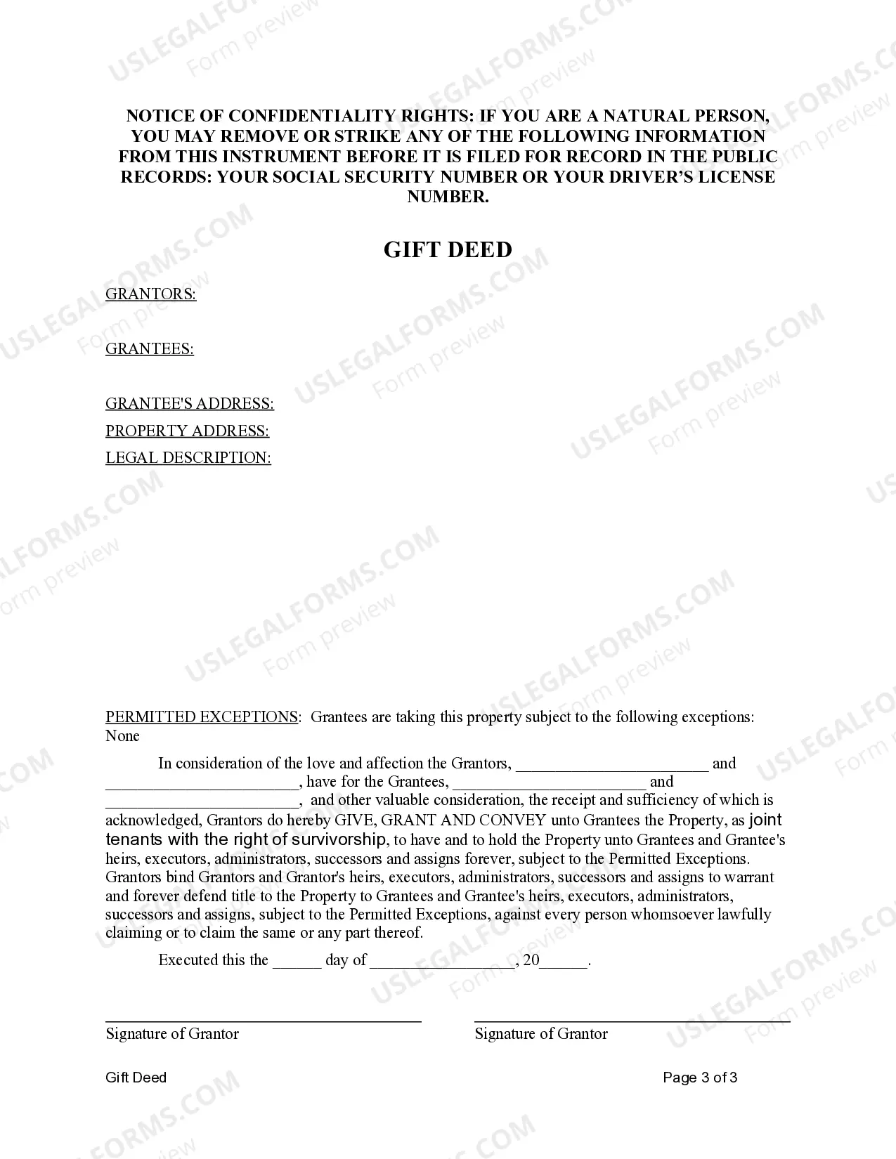 Preview Gift Deed - Husband and Wife to Husband and Wife