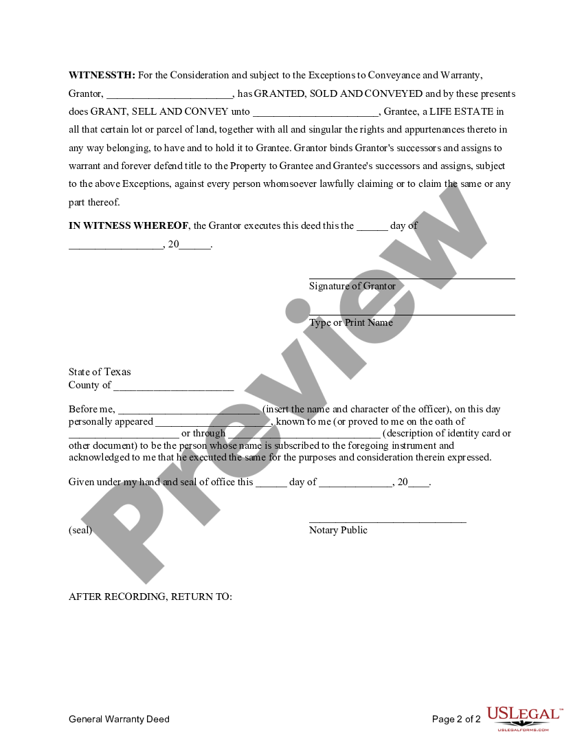 Life Estate Deed Texas Form Us Legal Forms 