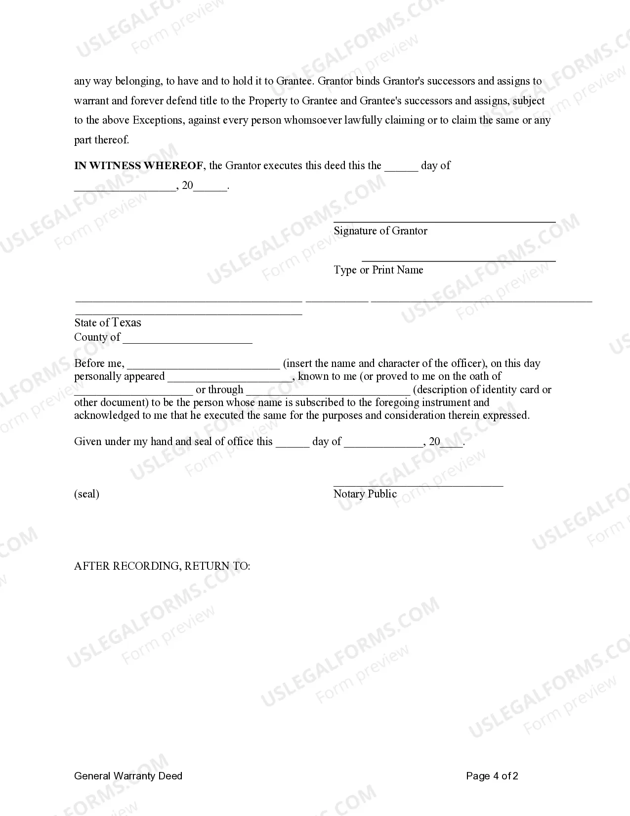 Preview General Warrant Deed - Life Estate from Individual to Individual