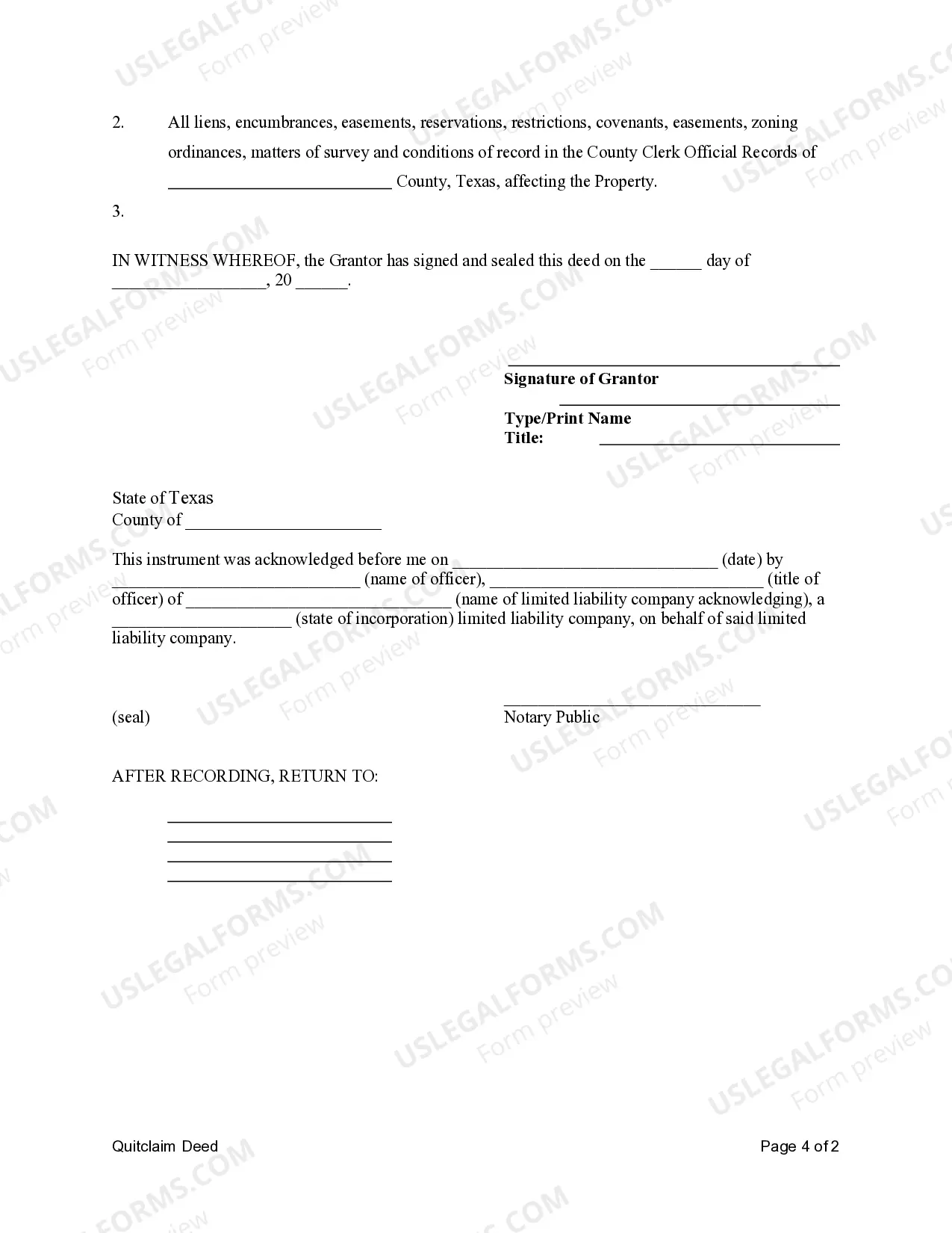 Preview Quitclaim Deed Limited Liability Company to an Individual