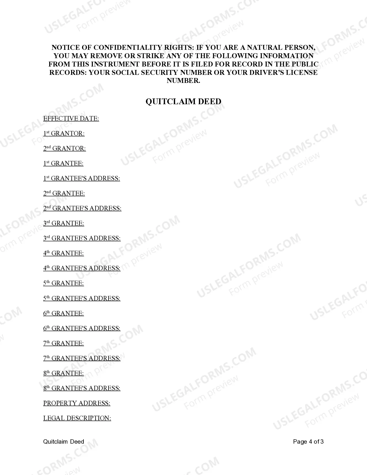 Preview Quitclaim Deed from Husband and Wife to Eight Individuals
