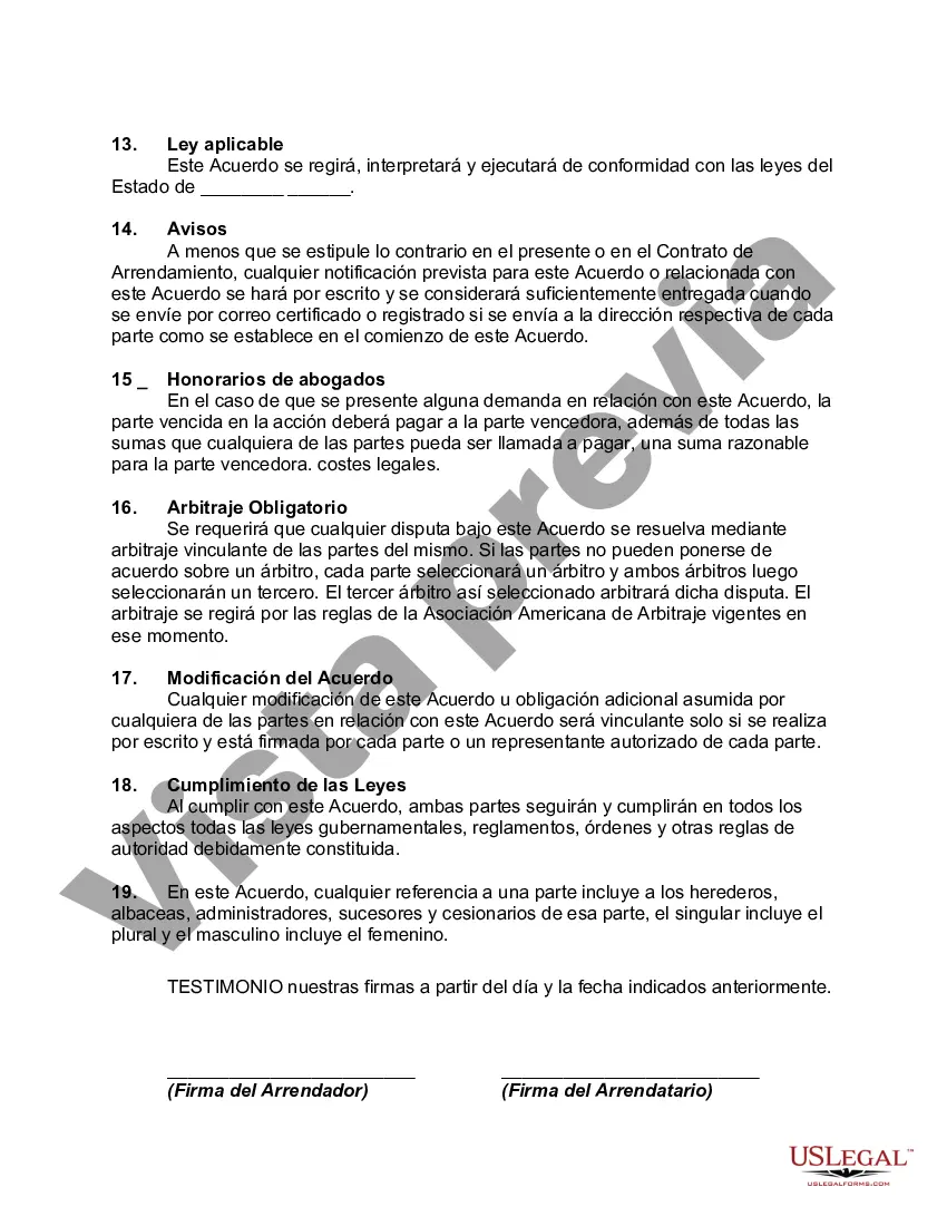 Preview Acuerdo de renuncia, liberación de responsabilidad y exención de responsabilidad del arrendatario a favor del arrendador