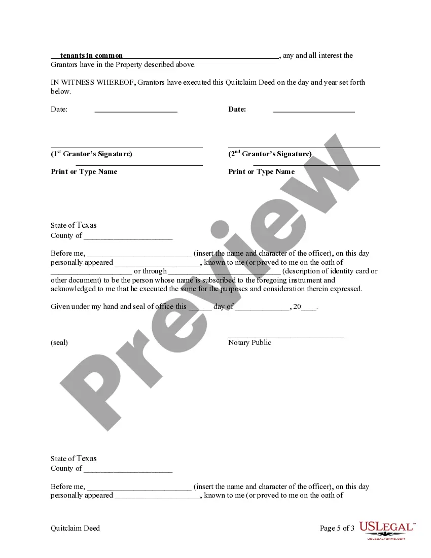 Preview Quitclaim Deed from Two (2) Individuals to Two (2) Individuals