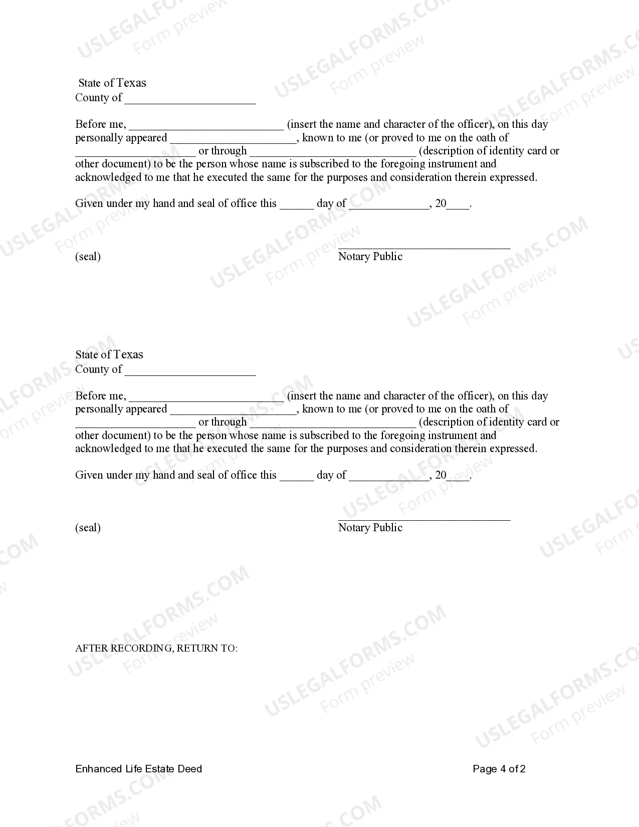 Preview Enhanced Life Estate or Lady Bird Deed - Husband and Wife to Individual