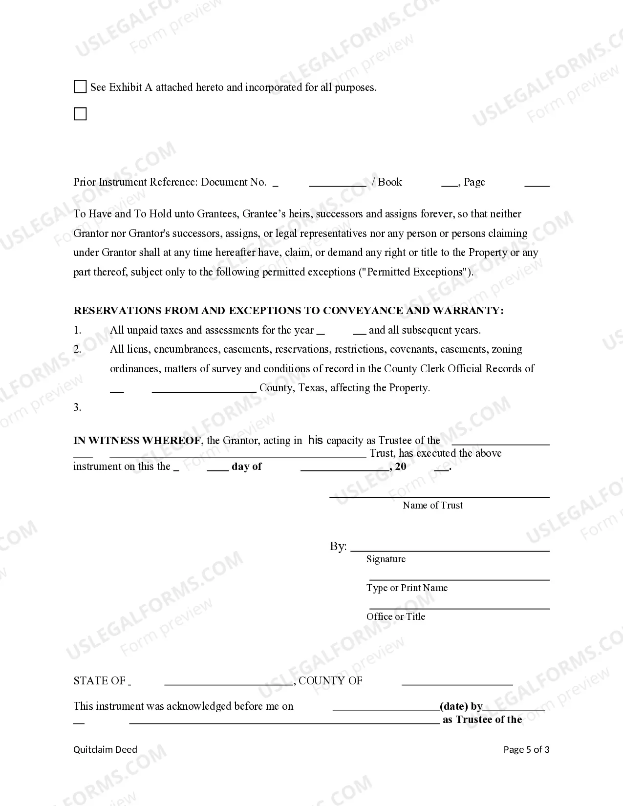 Preview Quitclaim Deed of Royalty and Mineral Interests from Trust to Three (3) Individuals
