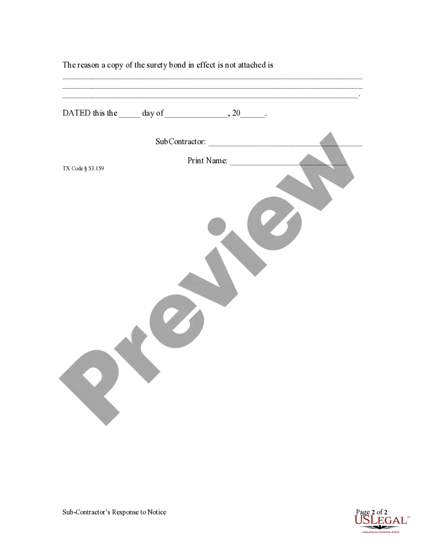 Preview Subcontractor's Response to Request for Information from Owner, Contractor, Subcontractor, Surety, etc. - Mechanics Liens - Individual
