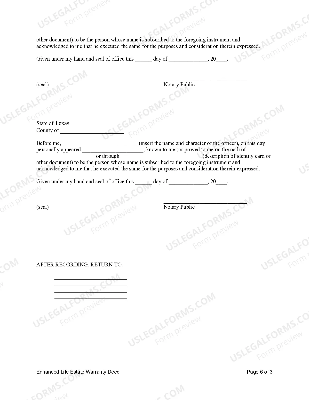 Preview Enhanced Life Estate or Lady Bird Warranty Deed from Two Individuals, or Husband and Wife, to Two Individuals, or Husband and Wife
