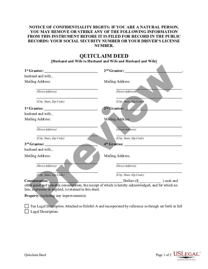 Austin Texas Quitclaim Deed From Husband And Wife To Husband And Wife And Husband And Wife Us 9260