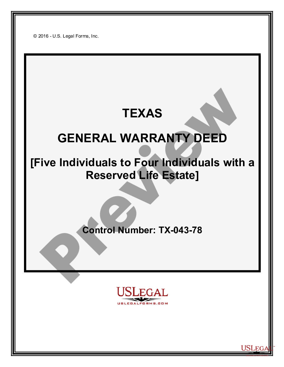 page 0 General Warranty Deed - Five Individual Grantors to Four Individual Grantees Subject to Life Estate preview