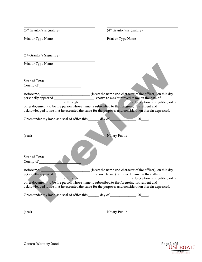 page 5 General Warranty Deed - Five Individual Grantors to Four Individual Grantees Subject to Life Estate preview