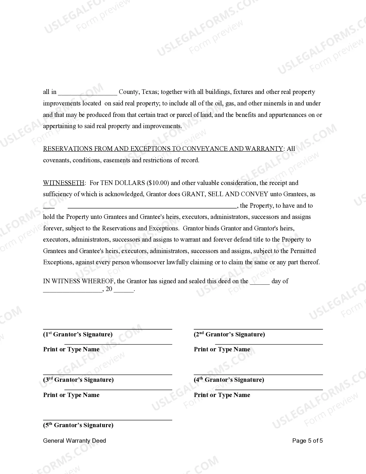 Preview General Warranty Deed - Five Individual Grantors to Four Individual Grantees Subject to Life Estate