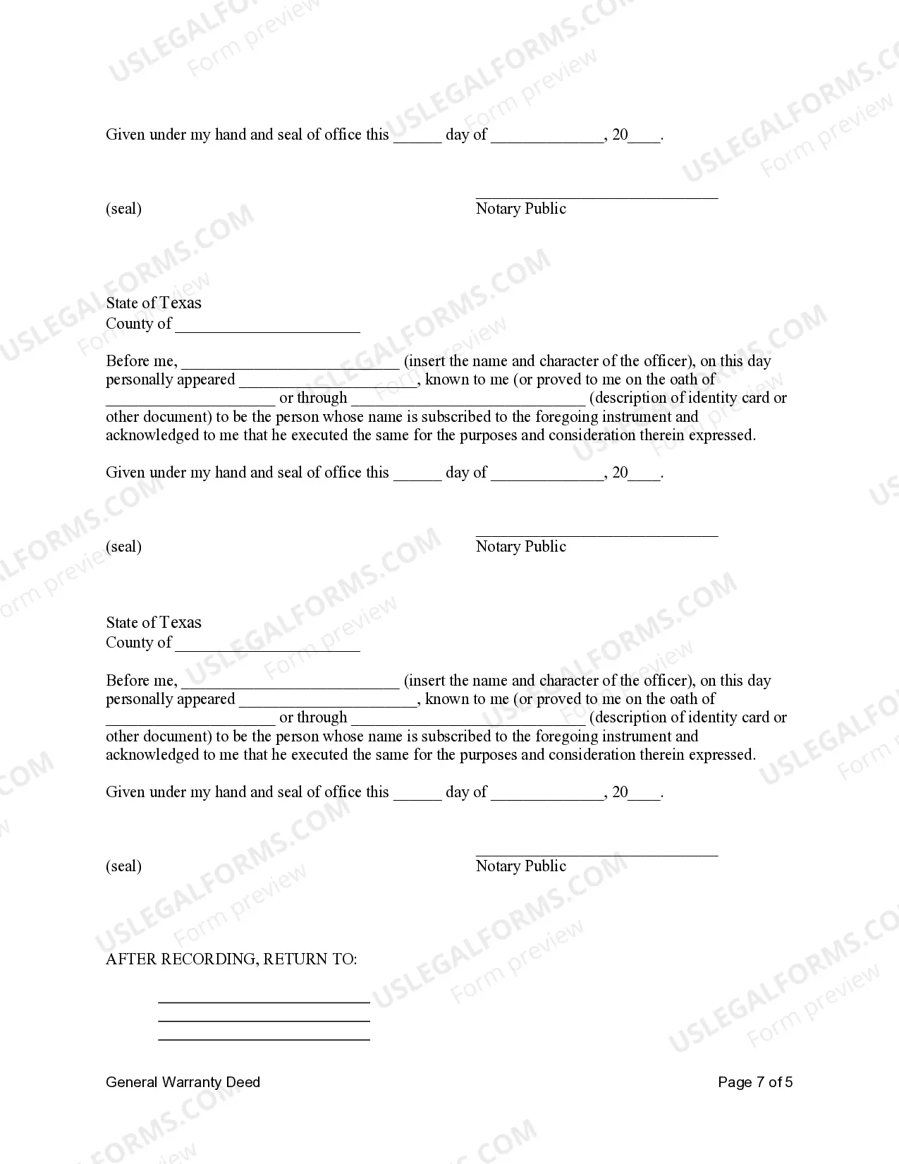 Preview General Warranty Deed - Five Individual Grantors to Four Individual Grantees Subject to Life Estate