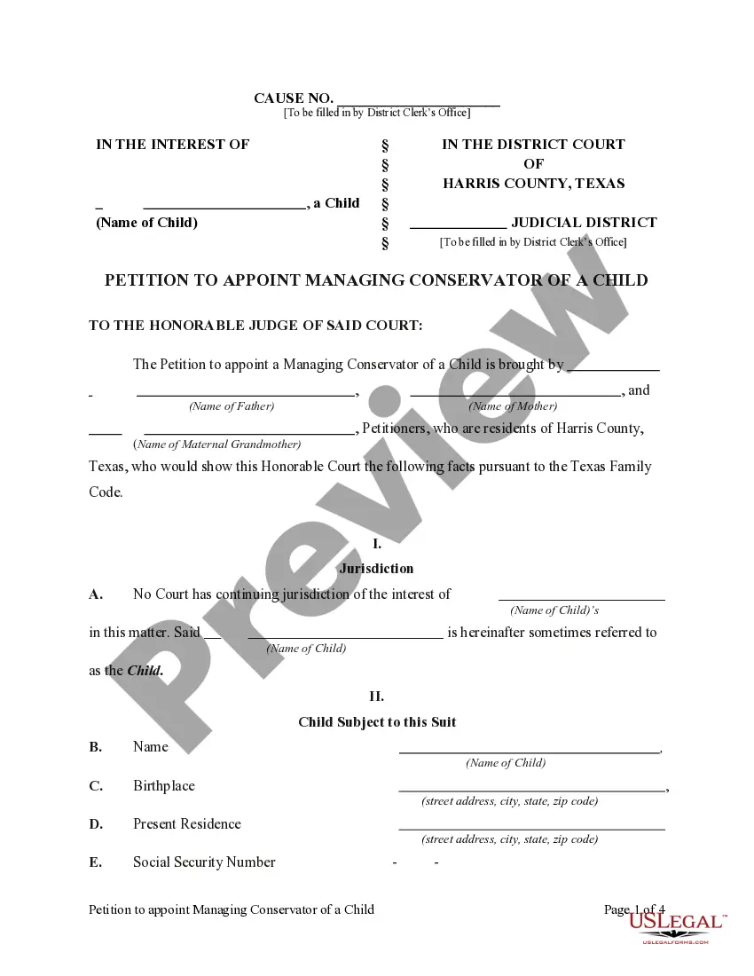 Preview Petition to Appoint Managing Conservator of a Child